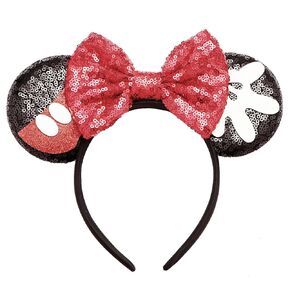 RCRAJE Mouse Ears Headband for Women Girls Boys, Sequin Bow Headbands Classic Glitter Party Princess Decoration Cosplay Birthday Christmas Party, One Size Fits All (Blue)