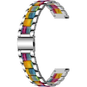 SINAIKE Light Weight Two Tone 20mm 22mm Blue Pink White Rainbow Amber Resin Silver Stainless Steel Watch Band Quick Release Strap Metal Folding Buckle for Men Women