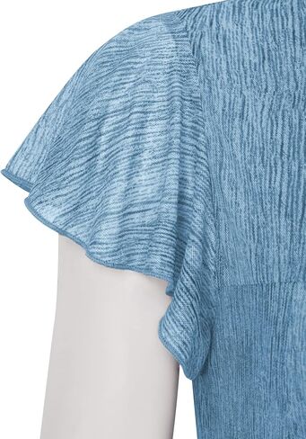 Furnex Women's Short Sleeve Tunic Shirt Pleated Mesh Blouses Summer Floral Tops in Saudi Arabia