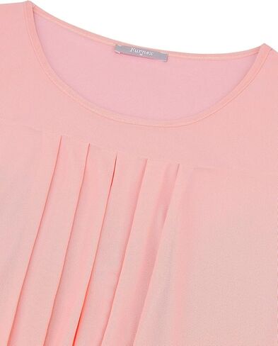 Furnex Women's Short Sleeve Tunic Shirt Pleated Mesh Blouses Summer Floral Tops in Saudi Arabia