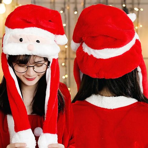 دي شي قبعة سانتا مخملية مرحة للحفلات التنكرية مع آذان قفزة متحركة، قبعة كريسماس لطيفة in Kuwait