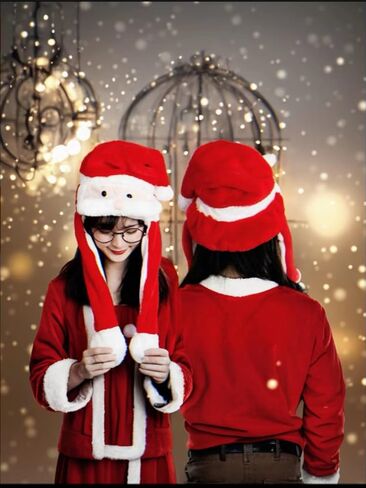 دي شي قبعة سانتا مخملية مرحة للحفلات التنكرية مع آذان قفزة متحركة، قبعة كريسماس لطيفة in Kuwait