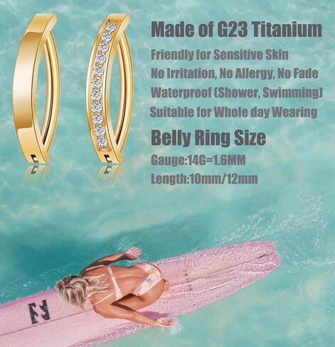 REVOLIA 2Pcs 14G G23 Solid Titanium Clicker Belly Button Rings for Women Girls Hypoallergenic Cliker Belly Rings CZ Simple Reverse Navel Rings Pure Titanium for Sensitive Skin 10/12MM in Saudi Arabia