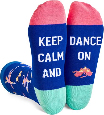 HAPPYPOP Dance Socks For Women Dancer With Funny Saying Keep Calm And Dance On, Dance Teacher Ballet Ballerina Gifts For Women Who like To Dance, Dance Blue, M in Saudi Arabia