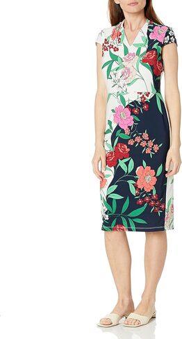 London Times Women's V-Neck Cap Sleeve Sheath Dress Guest of Desk to Dinner Easy Comfortable Garden Party in Saudi Arabia