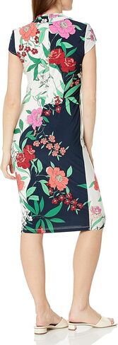 London Times Women's V-Neck Cap Sleeve Sheath Dress Guest of Desk to Dinner Easy Comfortable Garden Party in Saudi Arabia