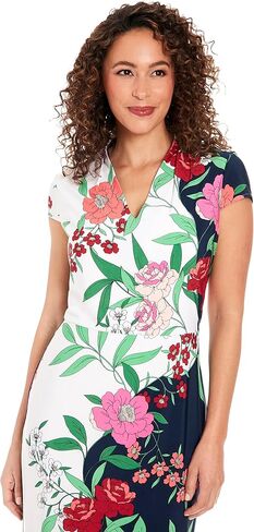 London Times Women's V-Neck Cap Sleeve Sheath Dress Guest of Desk to Dinner Easy Comfortable Garden Party in Saudi Arabia