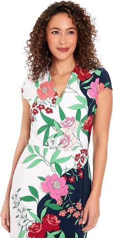 London Times Women's V-Neck Cap Sleeve Sheath Dress Guest of Desk to Dinner Easy Comfortable Garden Party in Kuwait