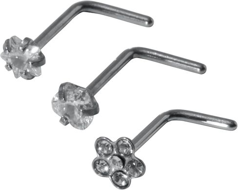 Claire's Accessories Titanium 3-Pack Flower Gemstone Nose Rings, Titanium, cubic zirconia in Kuwait