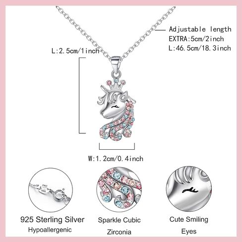 قلادة يونيكورن للفتيات، 925 الفضة الاسترليني تشيكوسلوفاكيا محظوظ يونيكورن قلادة قلادة هدايا عيد الحب هدية عيد ميلاد لابنة حفيدة in Kuwait
