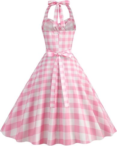 IBAKOM 50s Vintage Dress for Women Pink Gingham Dresses A-Line Retro Rockabilly Pin Up Costume 1940s Hepburn Swing Dress in Saudi Arabia