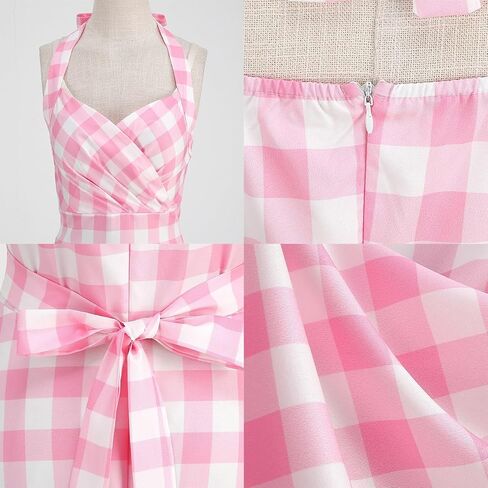 IBAKOM 50s Vintage Dress for Women Pink Gingham Dresses A-Line Retro Rockabilly Pin Up Costume 1940s Hepburn Swing Dress in Saudi Arabia