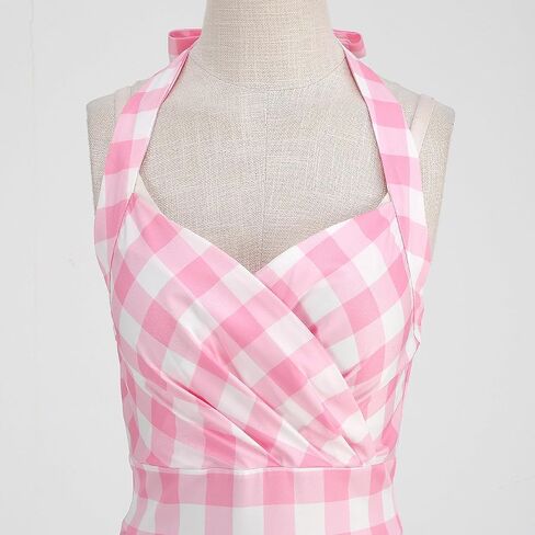 IBAKOM 50s Vintage Dress for Women Pink Gingham Dresses A-Line Retro Rockabilly Pin Up Costume 1940s Hepburn Swing Dress in Saudi Arabia