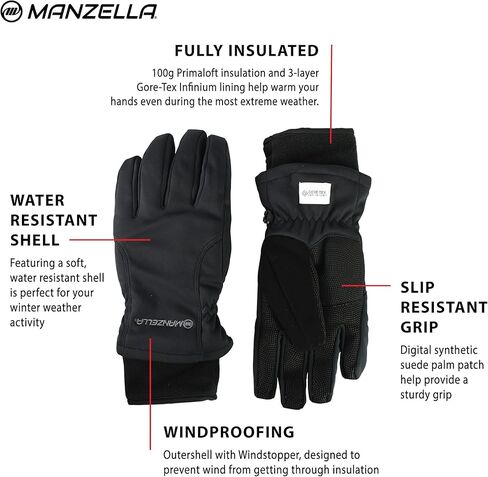 قفاز التزلج Gore-Tex Infinium Adventure 100 للسيدات من Manzella، مع حماية Primaloft ومقاوم للرياح ضد الطقس البارد in Kuwait