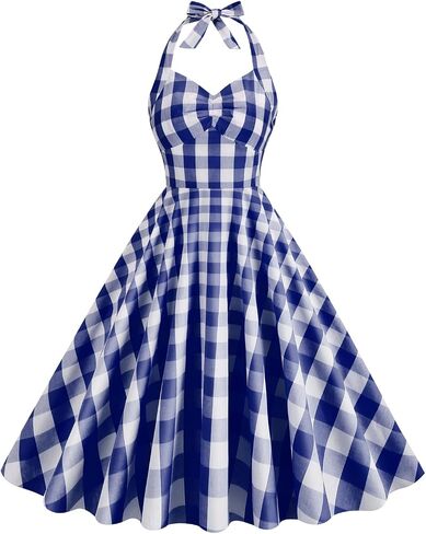 IBAKOM 50s Vintage Dress for Women Pink Gingham Dresses A-Line Retro Rockabilly Pin Up Costume 1940s Hepburn Swing Dress in Saudi Arabia