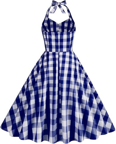 IBAKOM 50s Vintage Dress for Women Pink Gingham Dresses A-Line Retro Rockabilly Pin Up Costume 1940s Hepburn Swing Dress in Saudi Arabia