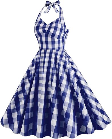 IBAKOM 50s Vintage Dress for Women Pink Gingham Dresses A-Line Retro Rockabilly Pin Up Costume 1940s Hepburn Swing Dress in Saudi Arabia