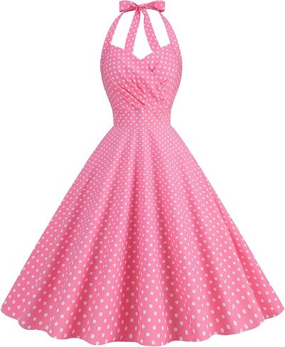 IBAKOM 50s Vintage Dress for Women Pink Gingham Dresses A-Line Retro Rockabilly Pin Up Costume 1940s Hepburn Swing Dress in Saudi Arabia
