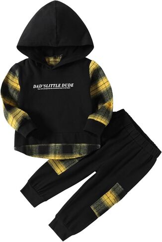 نيوتوكد طقم ملابس للاولاد الصغار مكون من سويت شيرت بغطاء راس منقوش باكمام طويلة وبنطلون مناسب كهدية للخريف والشتاء in Kuwait