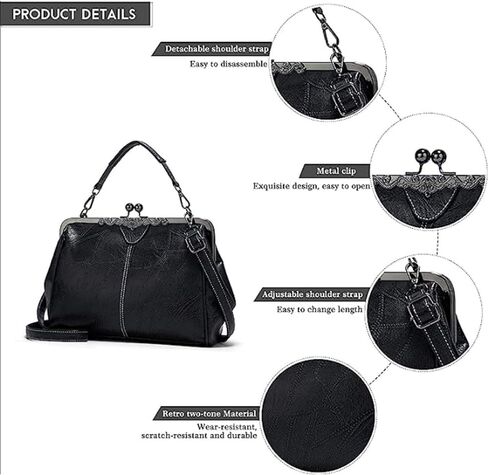 YOUNXSL Women Retro Hollow Oil Wax PU Leather Handbag Multiple Collocations Handbags Kiss Lock Messenger Bag in Saudi Arabia
