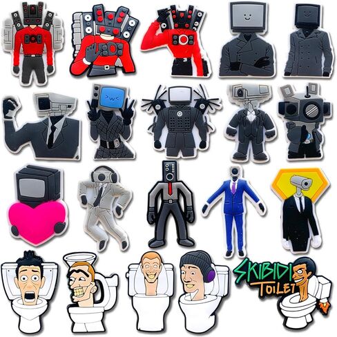 20Pcs Skibidi Toilet Shoe Charms for Croc Clogs Sandals Bracelet Wristband Slippers Water Shoes, Toilet Game Shoe Decoration Charms for Adults Men Boy Favor Gifts in Kuwait