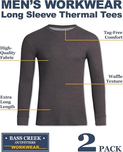 تي شيرت رجالي Bass Creek Outfitters - عبوة من قطعتين تي شيرت حراري بأكمام طويلة (الحجم: M-XXL) in Kuwait