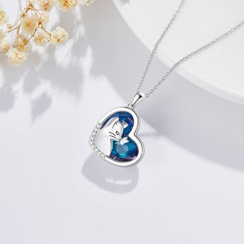 LONAGO Cat Necklace with Blue Heart Crystal Silver Cat Heart Pendant Necklace Gift for Women Girls in Saudi Arabia