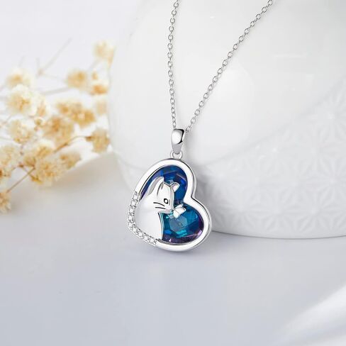 LONAGO Cat Necklace with Blue Heart Crystal Silver Cat Heart Pendant Necklace Gift for Women Girls in Saudi Arabia