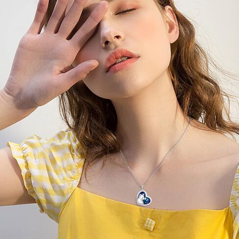 LONAGO Cat Necklace with Blue Heart Crystal Silver Cat Heart Pendant Necklace Gift for Women Girls in Saudi Arabia