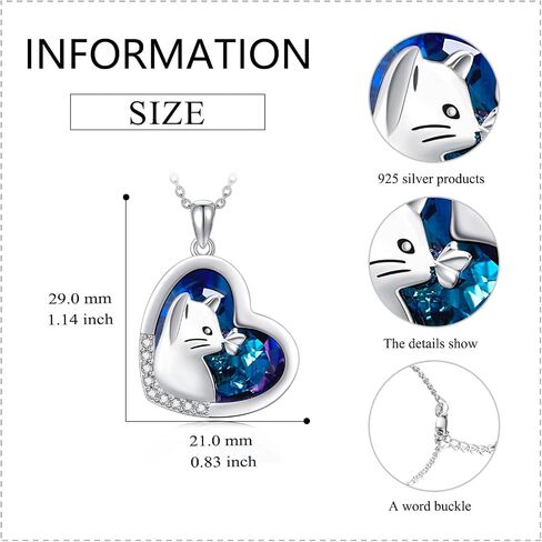 LONAGO Cat Necklace with Blue Heart Crystal Silver Cat Heart Pendant Necklace Gift for Women Girls in Saudi Arabia