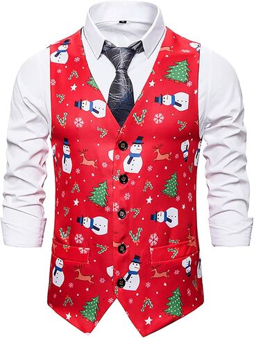 GRAJTCIN Men's Mardi Gras Vest - Festive Adult Costume 3D-Print Christmas Vest Christmas Holiday Season Party Waistcoats in Saudi Arabia