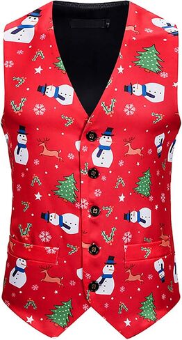 GRAJTCIN Men's Mardi Gras Vest - Festive Adult Costume 3D-Print Christmas Vest Christmas Holiday Season Party Waistcoats in Saudi Arabia