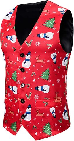 GRAJTCIN Men's Mardi Gras Vest - Festive Adult Costume 3D-Print Christmas Vest Christmas Holiday Season Party Waistcoats in Saudi Arabia