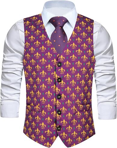 GRAJTCIN Men's Mardi Gras Vest - Festive Adult Costume 3D-Print Christmas Vest Christmas Holiday Season Party Waistcoats in Saudi Arabia