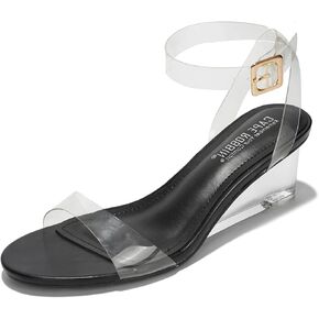 Cape Robbin Nerina Clear Low Wedge Heels for Women, Transparent Strappy Open Toe Shoes Heels for Women