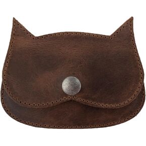 Hide & Drink, Cat-Shaped Wallet, Coin Pouch, Money Holder, Travel Accessory, Full Grain Leather, Handmade, Bourbon Brown