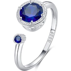 Presentski 925 Sterling Silver Dainty Birthstone Ring Adjustable Birthstone Gemstone Open Rings Birthday Gift for Women Girls