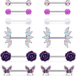 Kadogohno Nipple Rings for Women Nipple Piercing Jewelry 14G Nipple Rings Surgical Steel Screw Nipplerings Nipple Shield Ring Barbell Body Piercing Jewelry Set 9/16 Inch 14mm