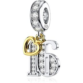 JIAYIQI 16 18 21 30 40 50 60 Birthday Charm Fit Pandora Charm Bracelets 925 Sterling Silver Pendants Beads with 18K Gold Heart Shaped Pendant for Women Girls Gift in Saudi Arabia