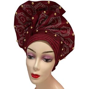 Luxury Nigerian Headtie Already Made African Headtie Women Headbands Head Wrap Headties Femme Headscarf Headgear Sewing Fabric For Party (Gold)