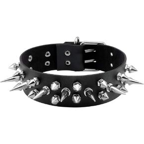 Manfnee Cool Punk Gothic Collar PU Leather Spike Studded Vintage Necklace for Men Women Black
