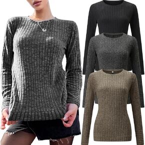 3 Pieces Fall Pulllover Sweaters for Women - Lightweight Round Neck Casual Tunic Winter Tops