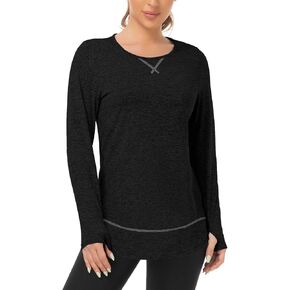 WOWENY Women's Thermal Fleece Workout Tops Long Sleeve Pullover Shirts with Thumb Holes for Sports Running Quick Dry in Kuwait