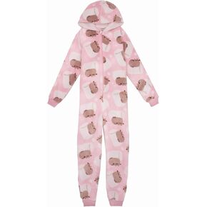 Pusheen The Cat Onesie For Girls | Kids Teens Pink Multi Brown OR Character Options Cat Pyjamas | Sherpa Fleece Hood with Zip
