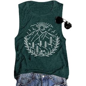 Women Hiking Camping Outdoor Tank Top Summer Mountain Nature Funny Graphic Print Round Neck Workout Athletic Sleeveless Tops in Kuwait