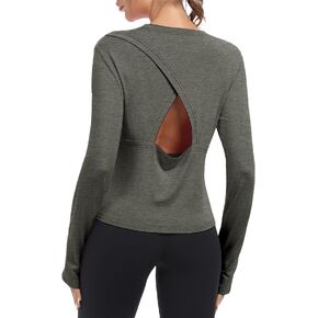 Bestisun Women Long Sleeve Open Back Athletic Wear Workout Yoga Gym Shirts Lightweight Thumb Hole Clothes for Women