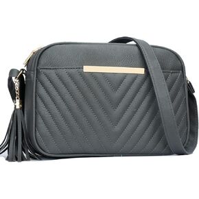KKXIU Quilted Double Compartment Multiple Pocket Crossbody Bag for Women and Teen Girls Stylish Shoulder Purse with Tassel