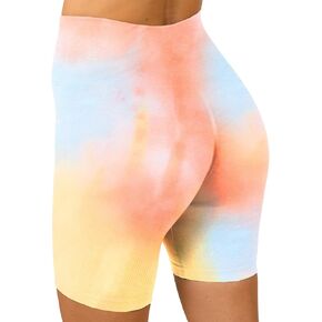 MAXXIM Women's High-Waisted Seamless Compression Biker Shorts - Tie Dye and Solid Ideal for Gym, Yoga, Running, and Fitness in Kuwait