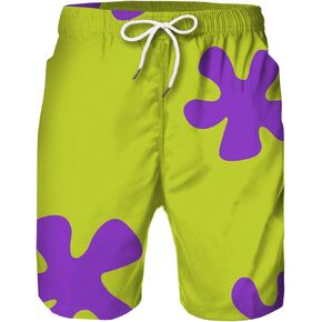Plustrong Mens Swim Trunks 3D Funny Print Elastic Waist Board Shorts Quick Dry Beach Swim Shorts Swimwear