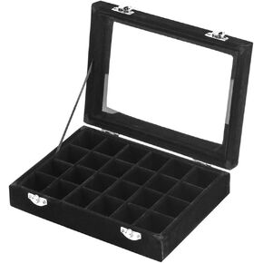 LANTWOO 24 Grids Velvet Glass Ring Earrings Jewelry Box Earrings Organiser Storage Holder Display Case